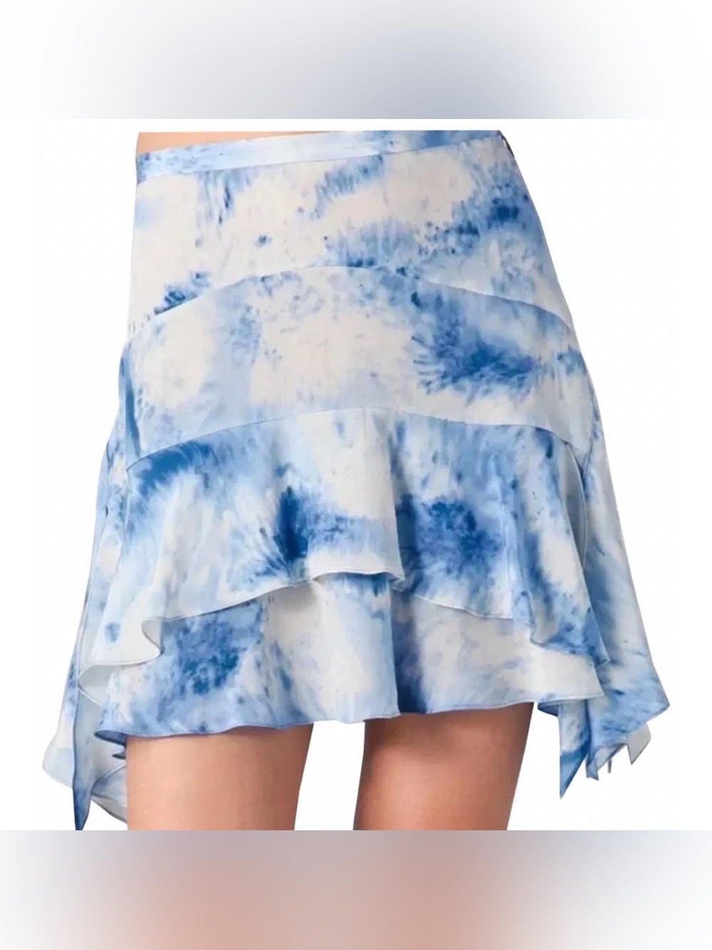 Rebecca Taylor Shibori Handkerchief Skirt  100% Silk Blue Tie-Die Ruffle